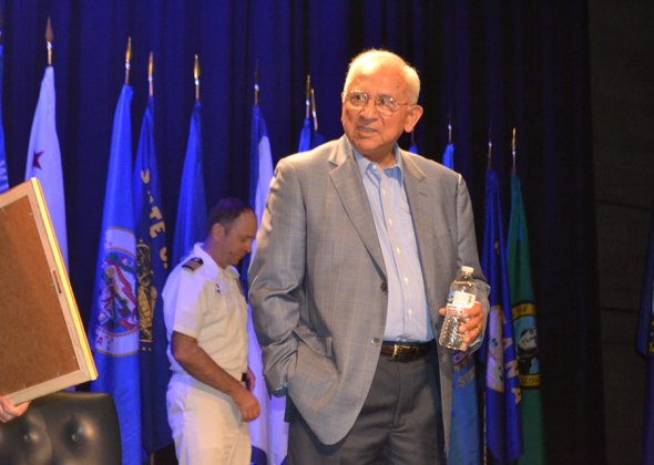 The Vietnam War's longest-serving POW, Everett Alvarez Jr., told his moving story to a captivated audience Tuesday afternoon at the Naval Air Station theater.